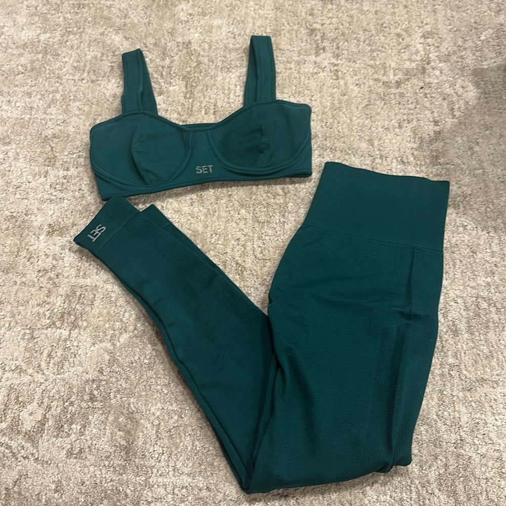 SET Active Teal Green High-Waist Leggings and Bra Set